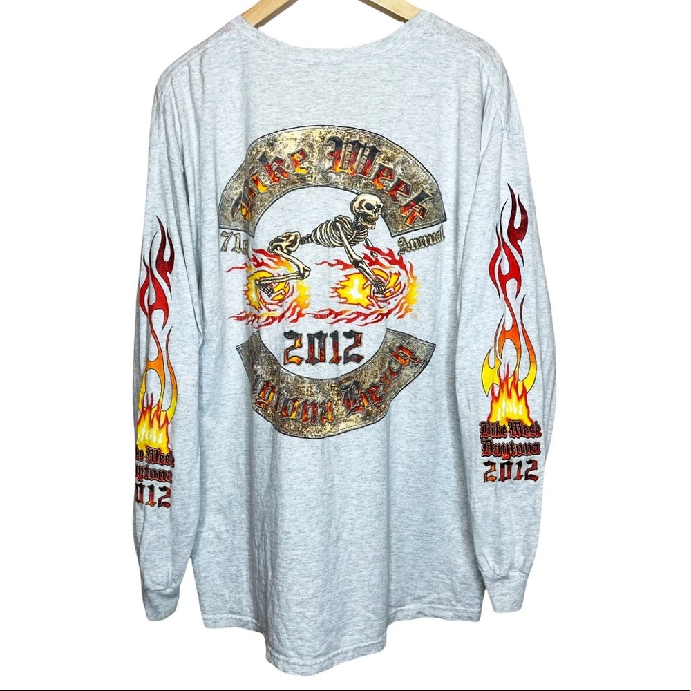 Daytona Beach Bike Fest Graphic Motorcycle Skull Long Sleeve T-Shirt Size XL